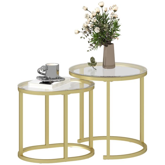 Tables basses gigognes - Tables d’appoint de salon - Lot de 2 - Empilables - Structure acier - Doré - 50 x 50 x 50 5 cm - ZENLINKJH