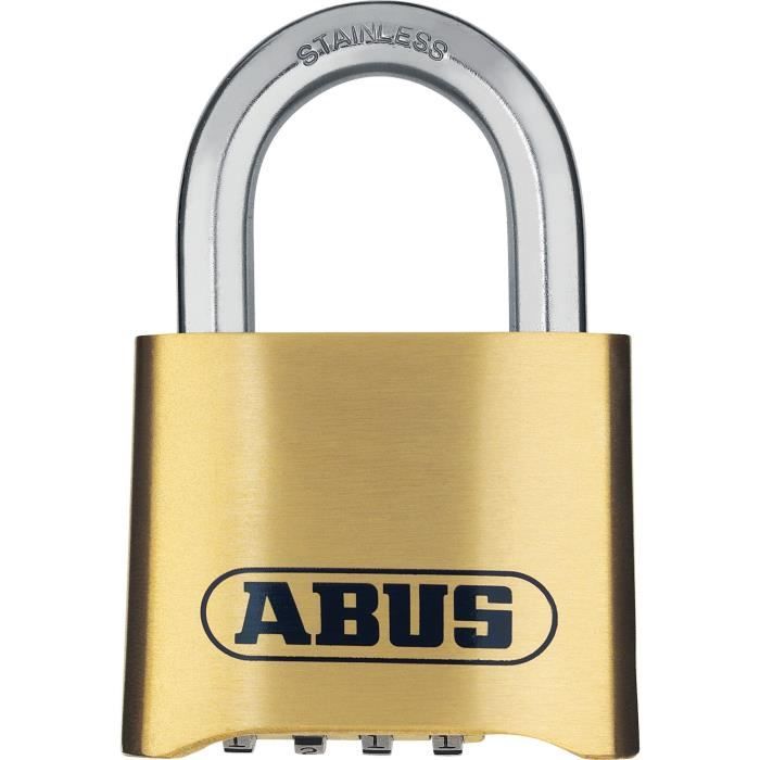 Cadenas à combinaison ABUS 180IB50 BDFNLI Corps laiton forgé Anse inox Code numérique à quatre chiffres