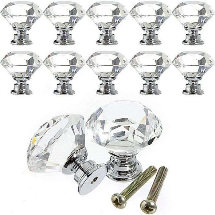 AST 12 PCS 30mm Poignée Bouton diamant/Bouton de Porte Meuble avec Vis pour Accueil Bureau Coffre Armoire Tiroir