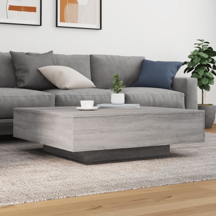 Table basse - AKOZON - Sonoma gris - 100x100x31 cm - Bois dingénierie - Design contemporain