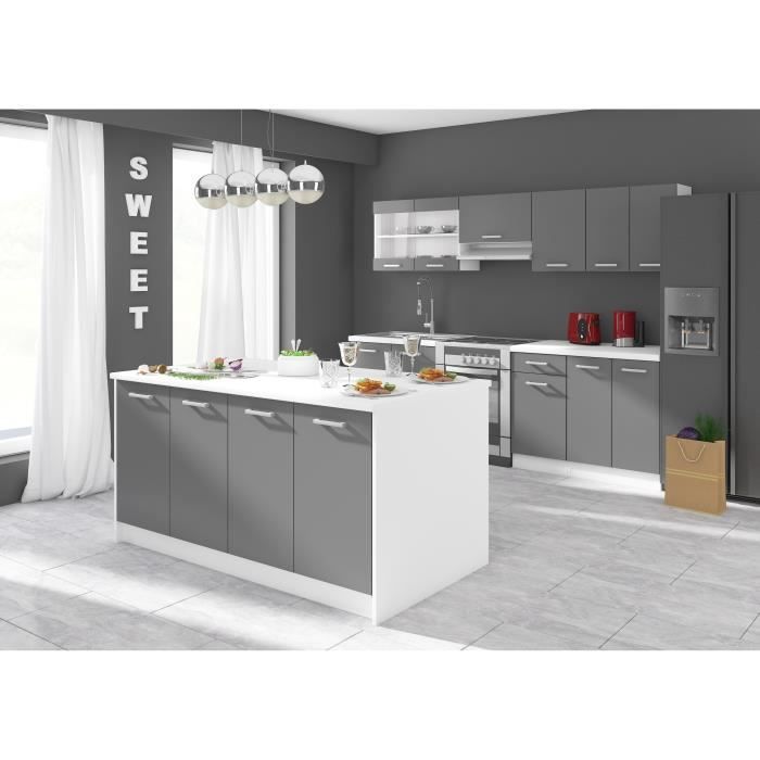 Ultra Ilot Central L 164 Cm Avec Plan De Travail Gris Mat