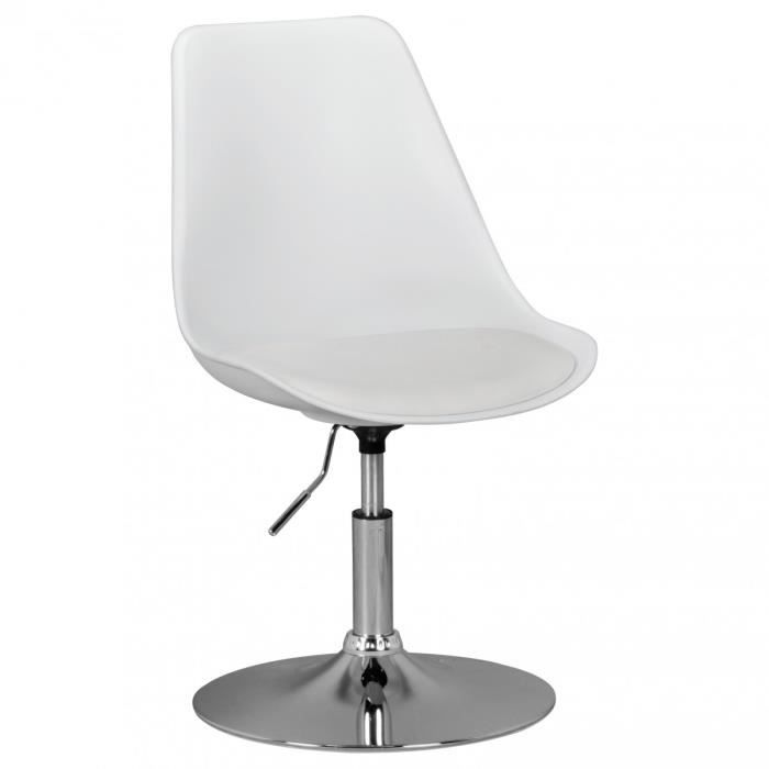 chaise pivotante amstyle corse en cuir imitation blanc - réglable en hauteur - avec dossier - assise galbée