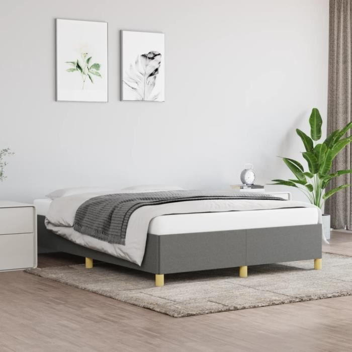 Cadre de lit sans matelas gris foncé 140x190 cm tissu -BK347158 (PLA)