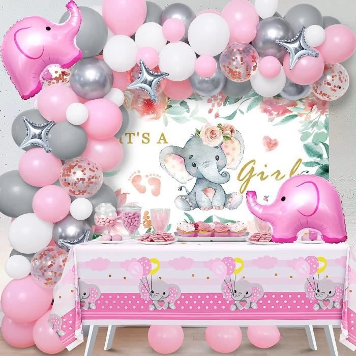 95 Pièces Décoration De Baby Shower Filles Éléphant Rose Décoration