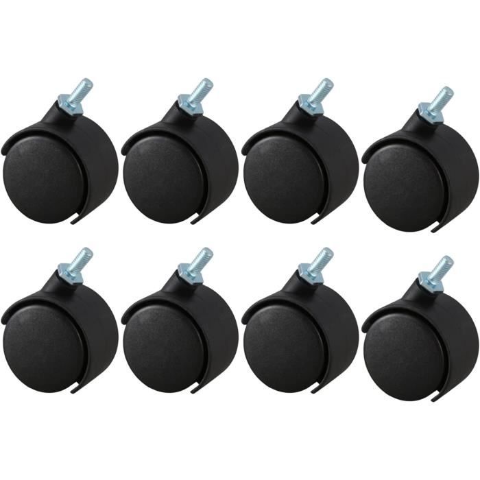 Roulettes Pivotantes MroMax Lot De 10 - Tige Filetée M6x15mm - Nylon Noir - Capacité 10kg Par Roulette