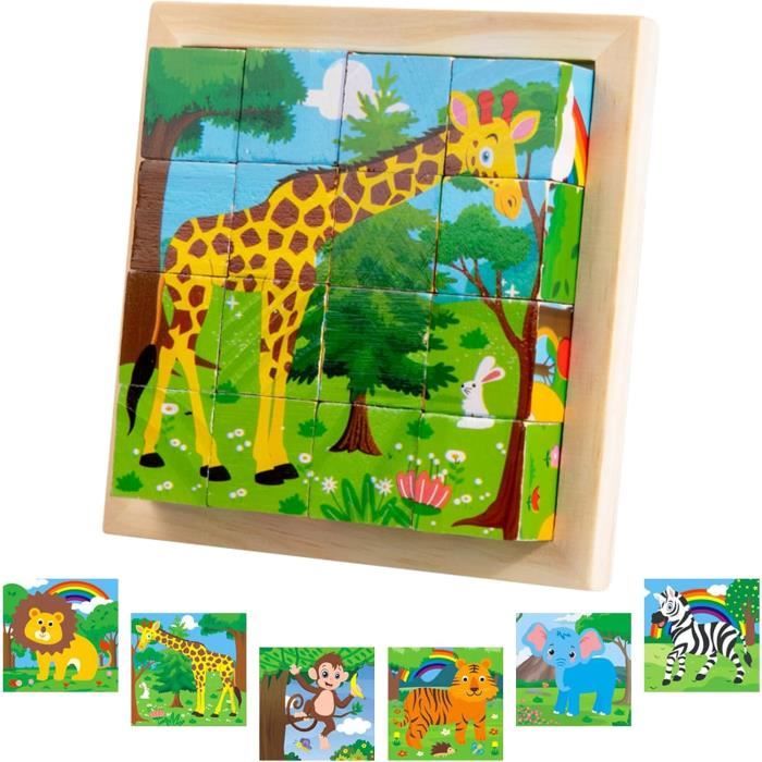 Puzzle 3D - Jouet en bois - Animaux - 6 en 1 - Éducatif - Pour enfants à partir de 24 mois