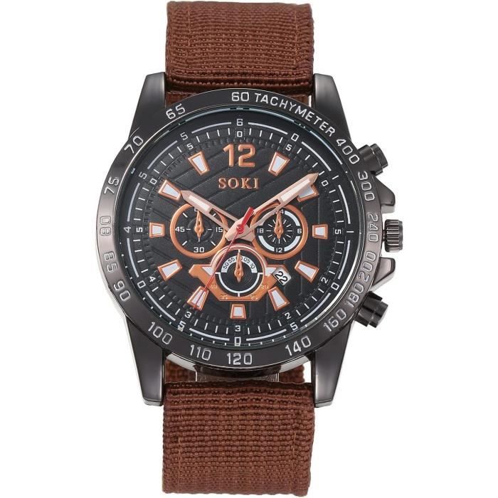 LN LENQIN Montre Homme Militaire – Montre De Terrain Quartz Analogique 40mm, Étanche 3 ATM, Date, Bracelet Acier Inoxydable, Style Sport Tactique
