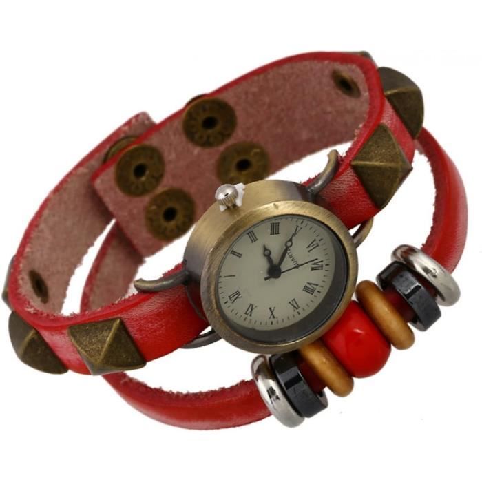 Bracelet Accessoires Nouveau Bracelet En Cuir Montre Dames Rouge