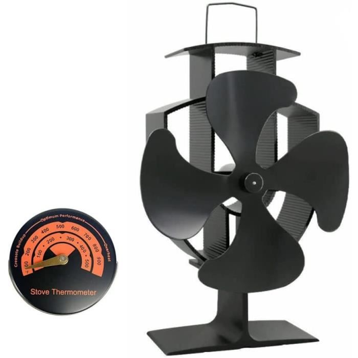 Ventilateur De Poêle à Bois 8 Lames Double Tête – Neuf – Aluminium Noir