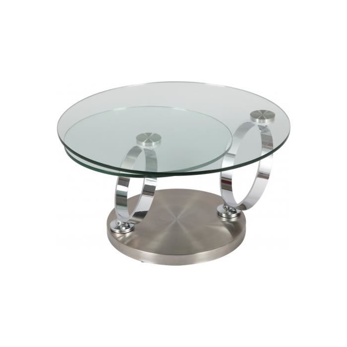 Table Basse Design Ronde En Verre Trempé Socle Inox