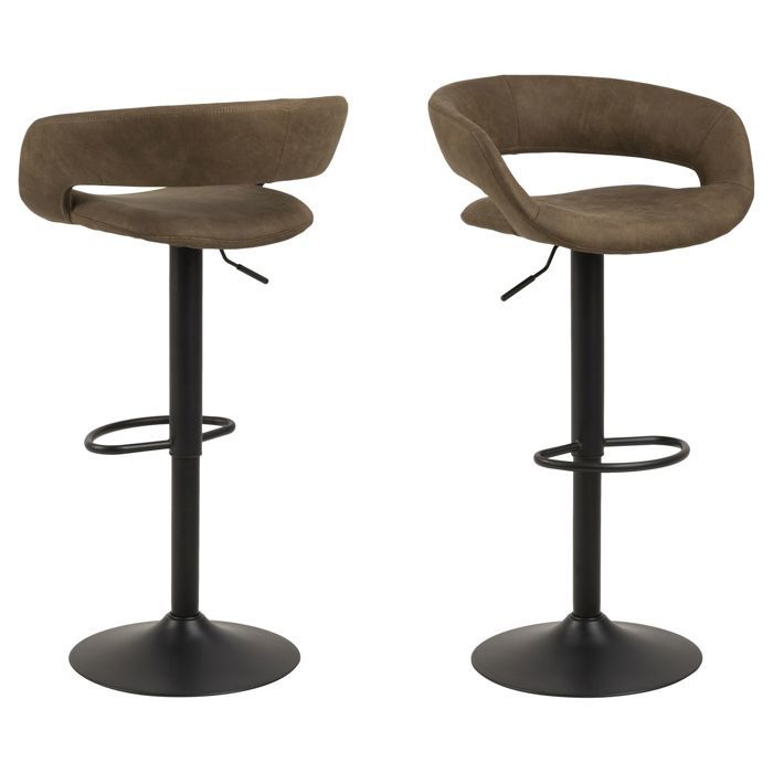 Toilinux - Lot de 2 Tabourets de bar en tissu et métal - Marron