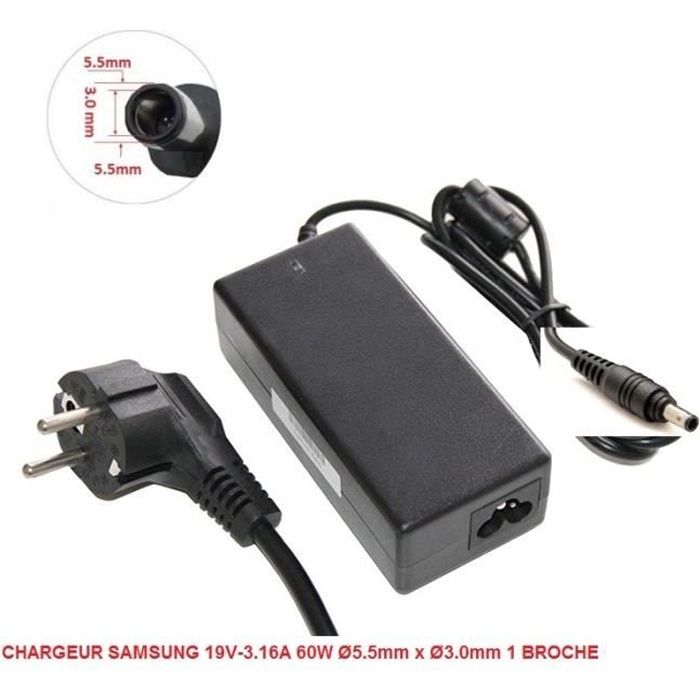 60 W Samsung Series 3 NP300E5A 19 V 3.16 A Compatible Ordinateur Portable Chargeur Adaptateur AC