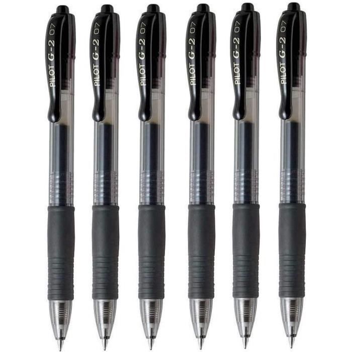 Pilot G2 07 Lot de 6 stylos rollers à encre gel rétractable