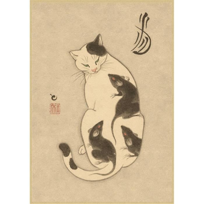 PAINURA Lot de 3 impressions sur toile représentant un chat japonais mangeant des ramen - Décoration murale vintage pour salle à manger, magasin de nouilles - 40,6 x 61 cm - Sans cadre PAINURA Lot de 3 impressions sur toile représentant un chat japonais mangeant des ramen - Décoration murale vintage pour salle à manger, magasin de nouilles - 40,6 x 61 cm - Sans cadre