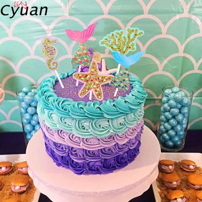 Style 13 Cyuan Decoration De Gateau Theme Sirene Pour Fete D Anniversaire Fille Sous La Mer Drapeaux De Decoration De Cupcake Cdiscount Maison