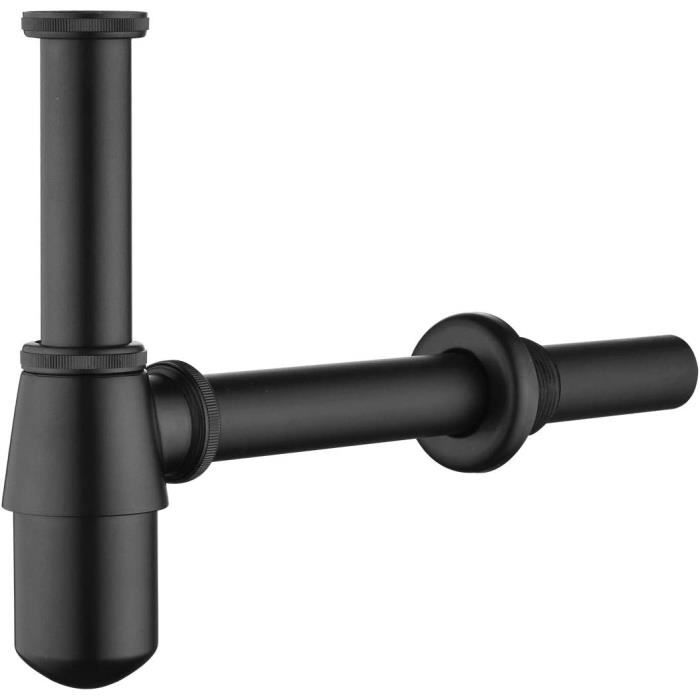 Laiton Siphon Lavabo Keymark Universel Syphon 200mm Tube Plongeur 1 1/4 X  32mm Réglable Sifon Anti Odeur Anti-fuite Noir