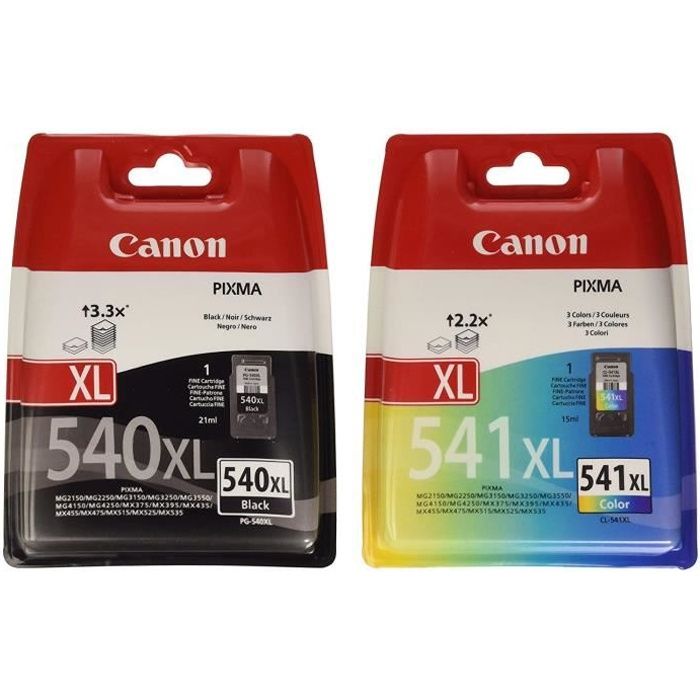 Canon - PG-540 XL & CL-541 XL - Cartouches d'Encre - 50 feuilles de papier  photo Noir et Multiclolre - 10x15 cm