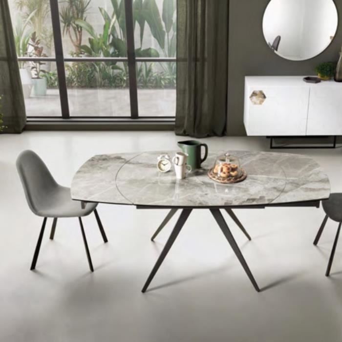 table à rallonge - achille - effet marbre gris - plateau en grès cérame - extensible