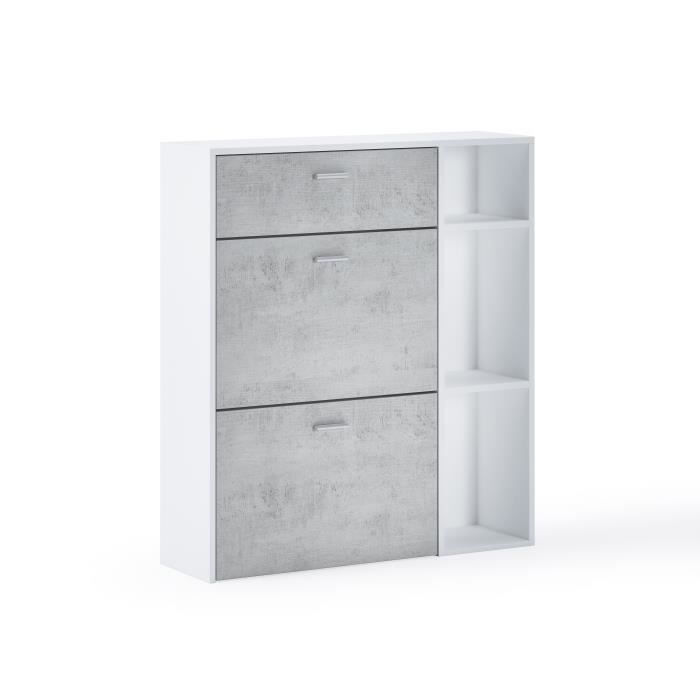 meuble à chaussures wind, couleur blanc mat-ciment, 90x26x101,5cm, rf666