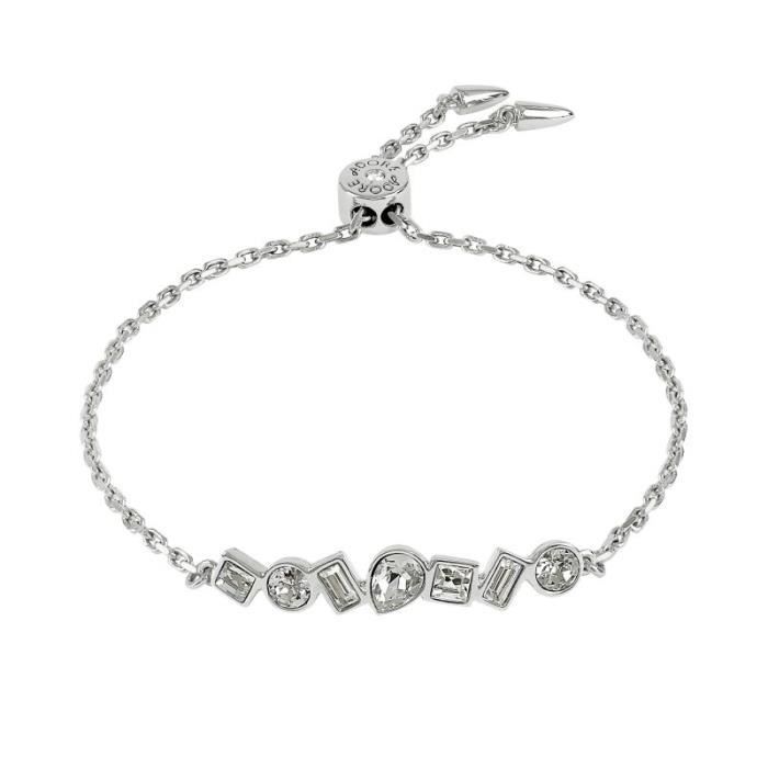 Bracelet Ancien En Métal Rhodié Argenté Avec Plaque Et Cristaux - Modèle *5334 - Occasion