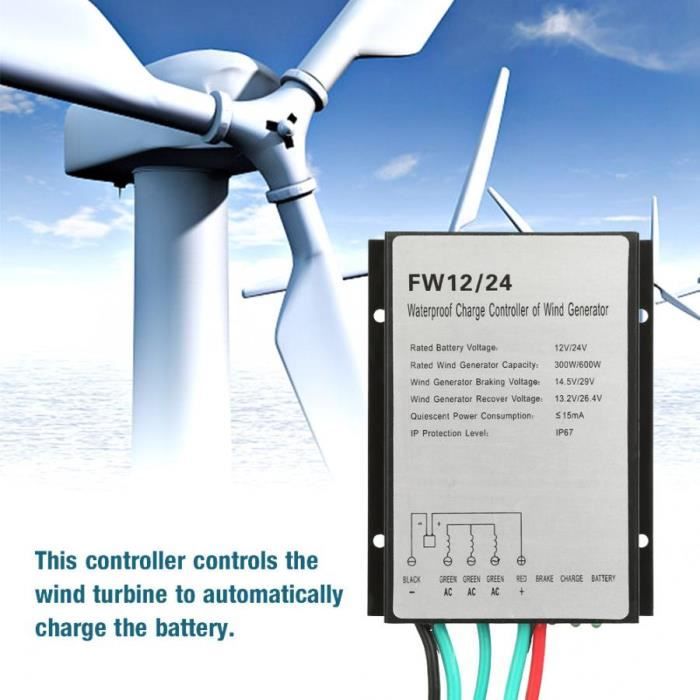 Contrôleur Éolienne Odorkle 800W DC12-24V - Étanche IP67 - Protection Inverse/Overcharge - Automatique