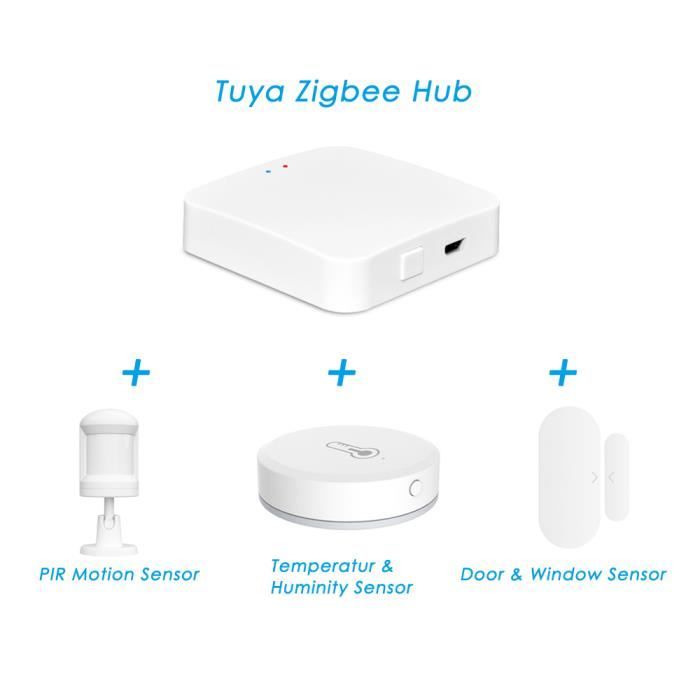 CUHAWUDBA Tuya Zigbee Smart Gateway Hub Kit Dlarme de SéCurité pour ScèNe Domotique Domotique Capteur de TempéRature et DHumidité Smart Life 