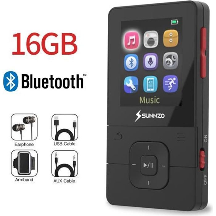 SUNNZO Lecteur MP3 Bluetooth,Lecture 50H,Audio Sans Perte de Qualité