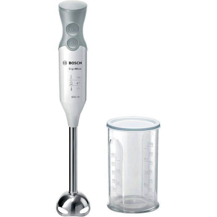 mixeur plongeant bosch msm66110 - 600w, 4 lames inox, poignée ergonomique soft-touch, gobelet doseur gradué