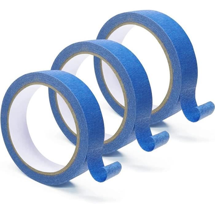 Lot De 3 Rouleaux Ruban Adhésif Masquage Tissu Bleu – Film Protection 210 Mm X 20 M, Colle Caoutchouc Naturel, Extérieur 21j