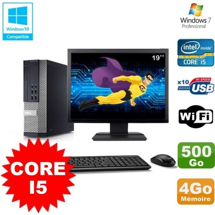 Lot PC DELL Optiplex 790 SFF Intel Core I5 31Ghz 4Go 500Go WIFI W7 + Ecran 19 Reconditionné - Dell reconditionné disponible sur Cdiscount Seconde Vie