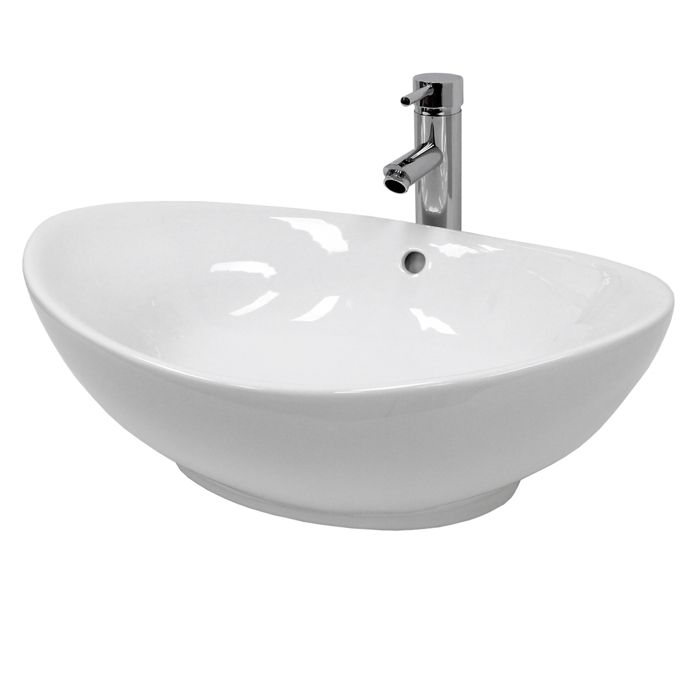 Lavabo Céramique Blanc à Poser - 585 X 375 Mm | Vasque Avec Garniture De Vidage | Salle De Bain Moderne