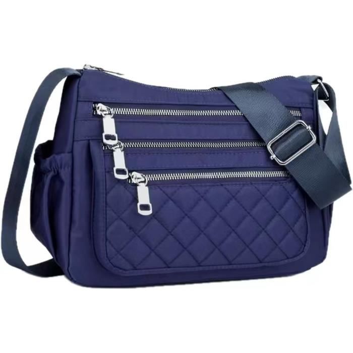 Sac Bandoulière Femme Multipoches Réglable - Besace Loisir, Shopping, Travail, Voyage, Quotidien, Noir
