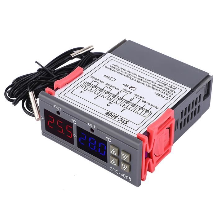 Contrôleur De Température Numérique STC-3008 – Double Sonde – Affichage LCD – Pour Chauffage/refroidissement – 24V