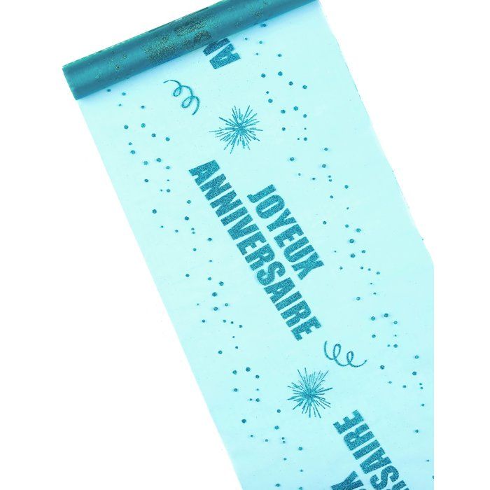 Chemin De Table Organza Joyeux Anniversaire Turquoise Achat Vente Chemin De Table Cdiscount
