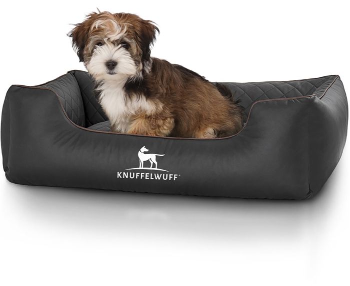 Meilleurs prix pour Knuffelwuff Milan Panier, Lit, Coussin, Corbeille pour chien, cuir surpiqué, matelassé, noir M 85 x 63cm