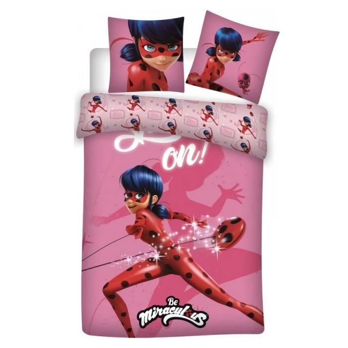 Parure De Lit Miraculous Ladybug Marinette Double Identity - Housse De Couette 140x200 100% Coton Originale Réversible