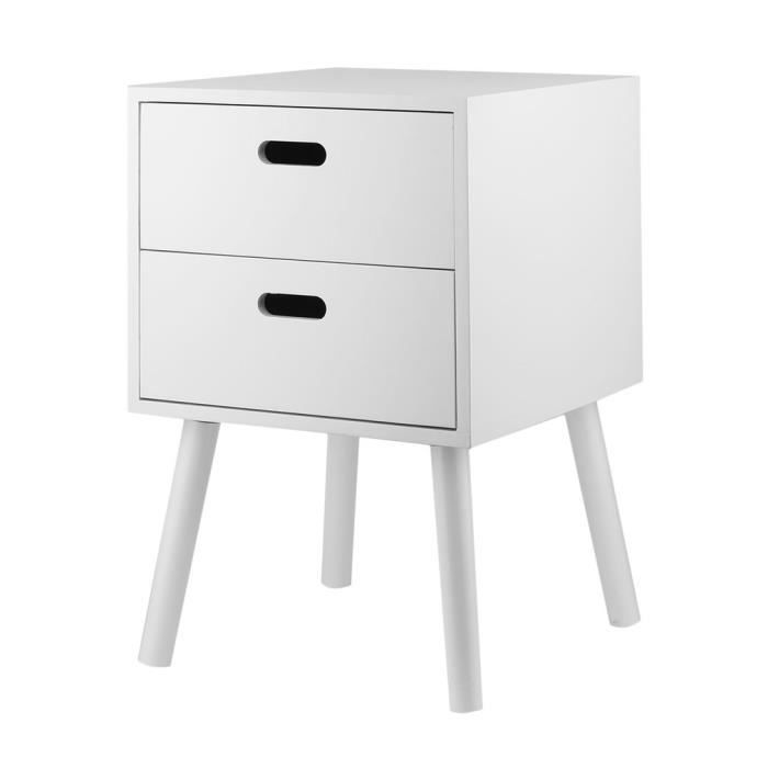 Scandinave Chevet Table 2 Tiroir 4 Pieds Tout Blanc Mdf Achat