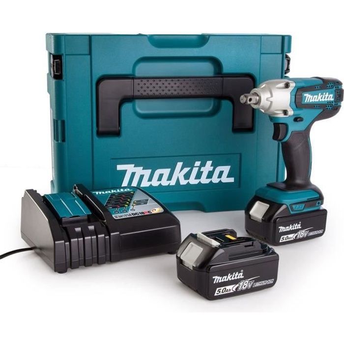 MAKITA Boulonneuse a chocs + 2 batteries 18V 5Ah Li Ion + Coffret Makpac DTW190RTJ