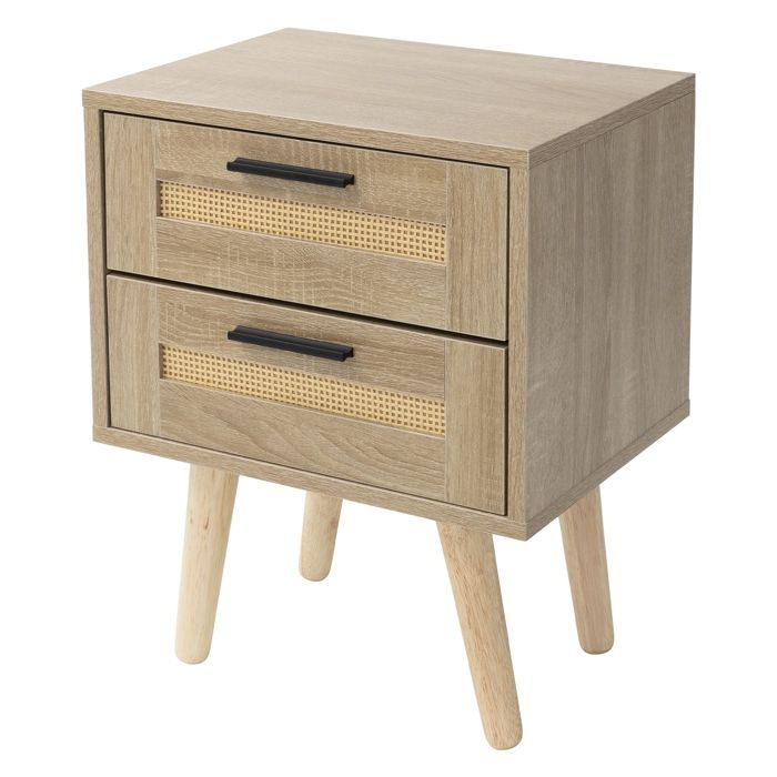 ML-Design Table de Chevet avec 2 Tiroirs 40x50 5x30cm Meuble Rustique en Bois Aspect Chêne et Rotin Armoire Table de Nuit Commode ML-Design Table de Chevet avec 2 Tiroirs 40x50 5x30cm Meuble Rustique en Bois Aspect Chêne et Rotin Armoire Table de Nuit Commode