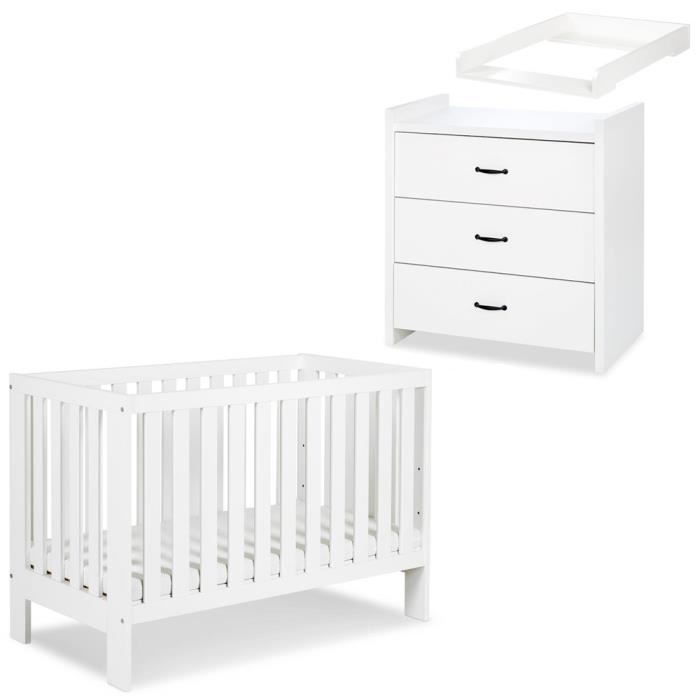 AMELIA II Ensemble bébé commode à langer et lit évolutif 120x60 Blanc Sans tiroir