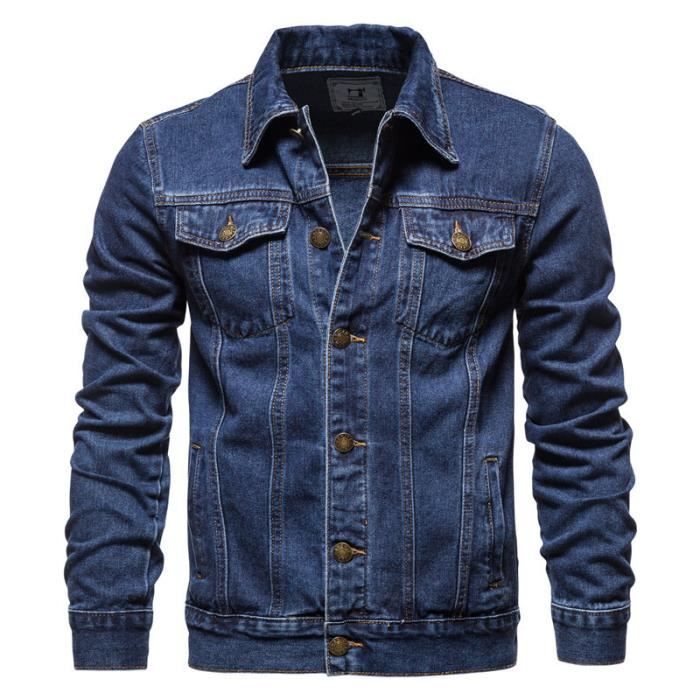 Veste Homme Veste En Jean Homme Poches Multiples Manches Longues Blousons Homme Col Chemise Bleu bleu Bleu