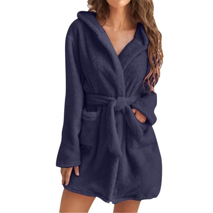 Peignoir de bain ?� capuche en polaire l?�g?�re et douce en flanelle pour femme - Robe de Cyan Cyan 