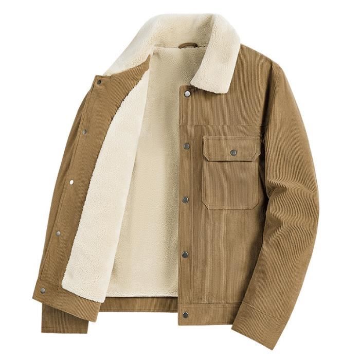 Veste Velours Cotele Homme Chaude Doublee Polaire Casual Veste Zippee Epaisse Automne Hiver Couleur Unie