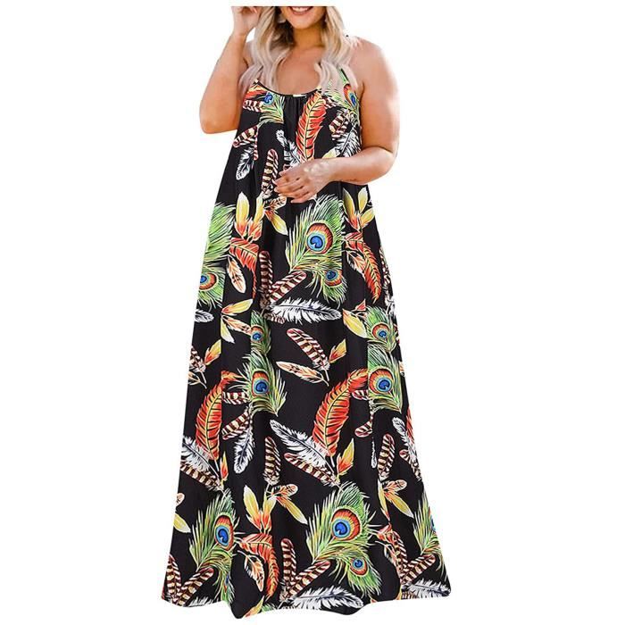 Robe Décontractée été Robe été Femme Ocean Plus - Taille Grande Sans Manches Imprimé Floral Tenue Confortable Vacances
