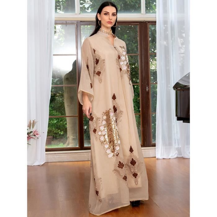 CRAZE Paillettes Jalabiya lin brod marocain Caftan longue robe