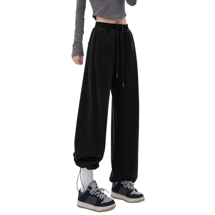 Pantalon de Yoga Femme Sports Jambes Large Noir Coupe Ample