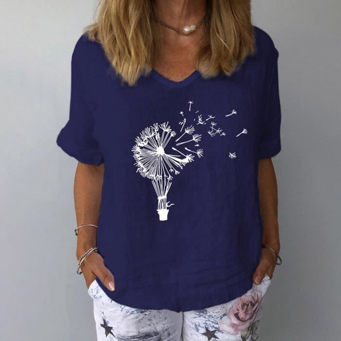 Chemisier Femme En Coton Et Lin - Col En V - Tunique Décontractée - Couleur Unie - Tailles XS à XL Tunique été