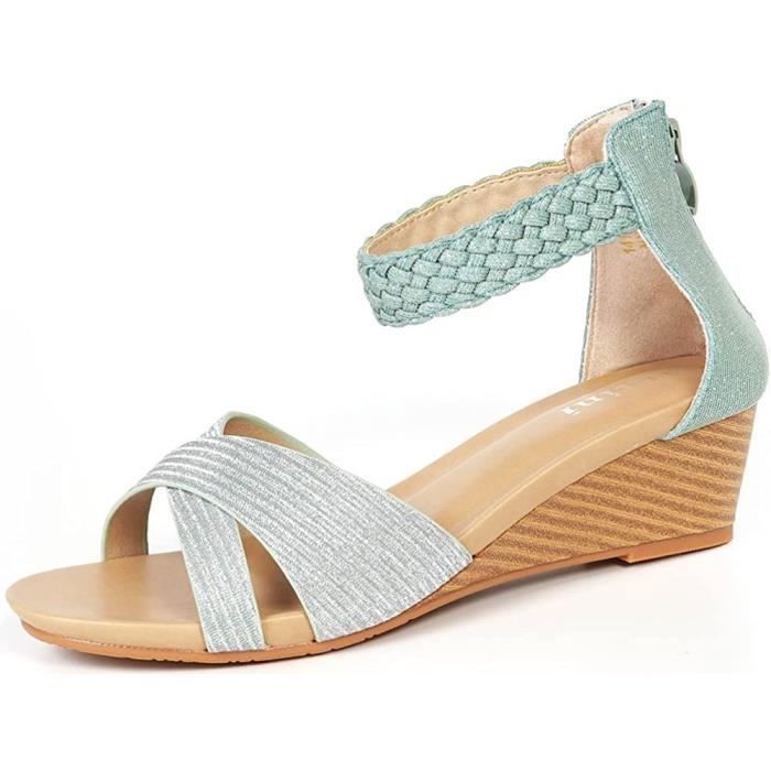 Allbestop Femmes Sandales Compensées Été, Sandales Compensées Femme Été Sandale Orthopédique Femme Petit Talon Escarpins Mariage Nus Pieds Chaussure Legere(Beige,36.5