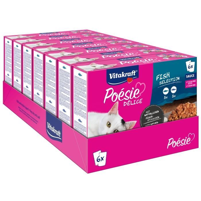 Comparer les prix de VITAKRAFT Poésie Multipack Délice assortiment en sauce au Poisson Colin et Cabillaud - Lot de 7 Boîtes de 6 pochons de 85 g