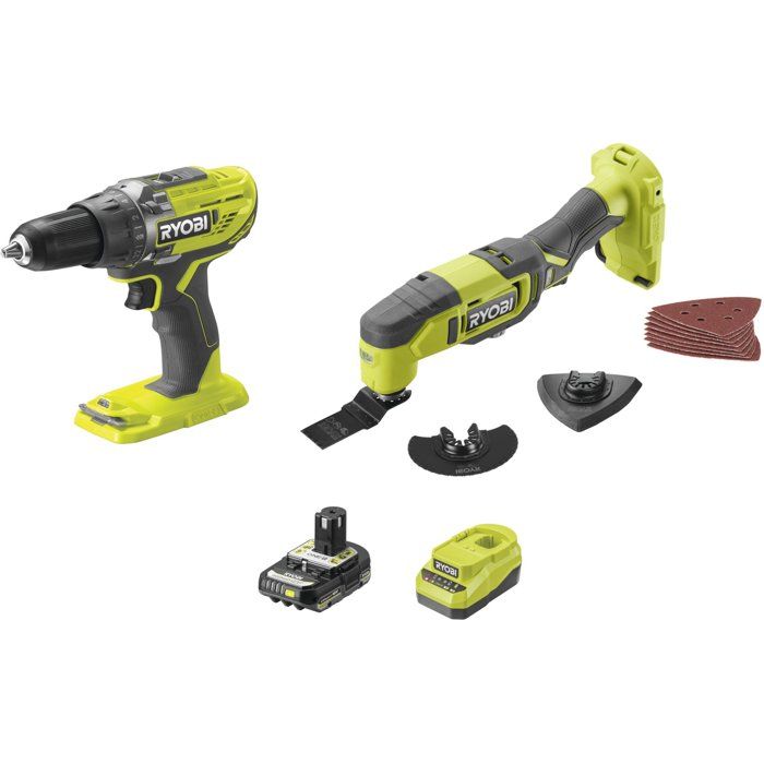 Pack 2 outils Perceuse Visseuse et Outil Multifonction RYOBI 18V One+ Avec batterie 2 0Ah et chargeur